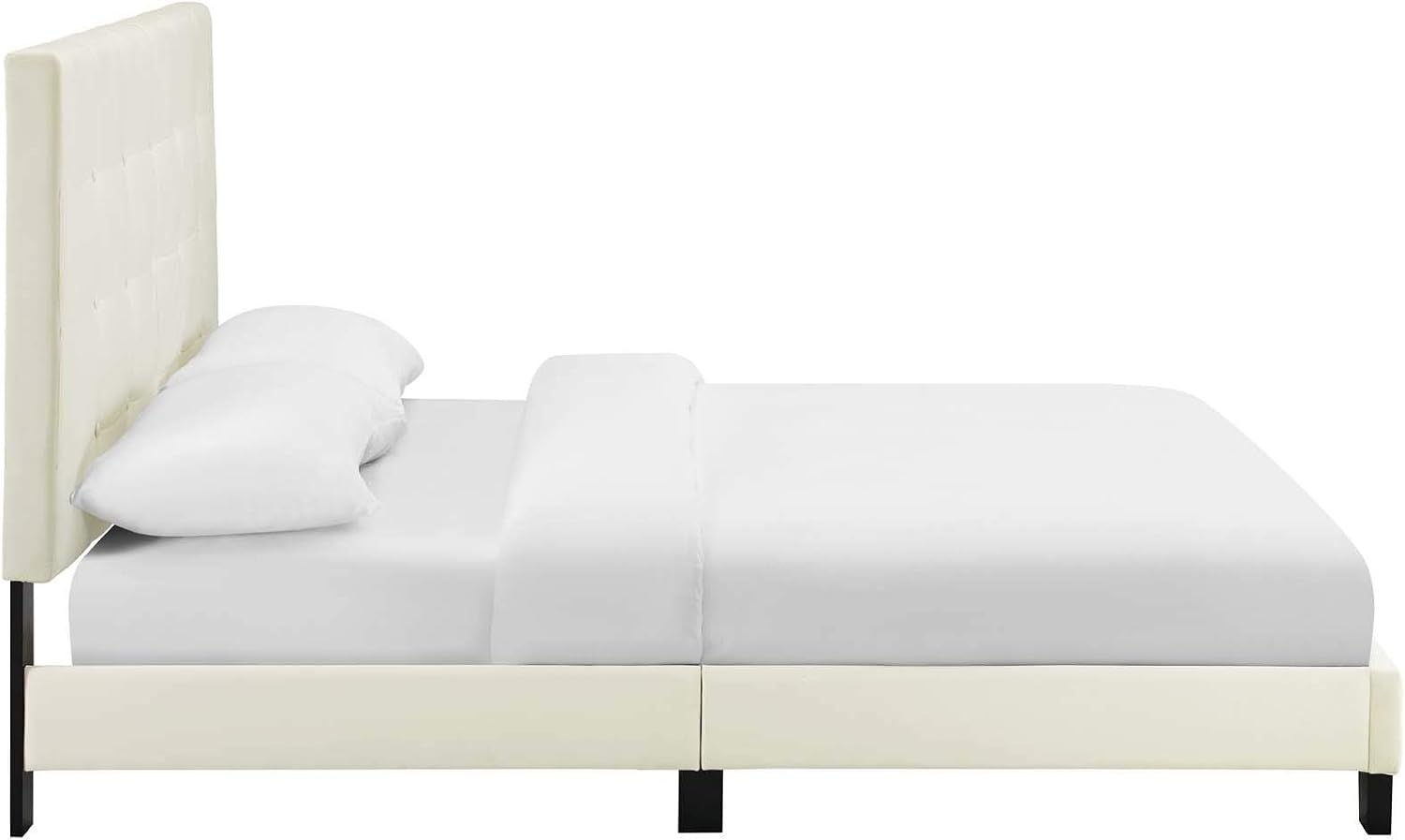 Modway Melanie Performance Velvet Upholstered Tufted Full Platform Bed in Ivory