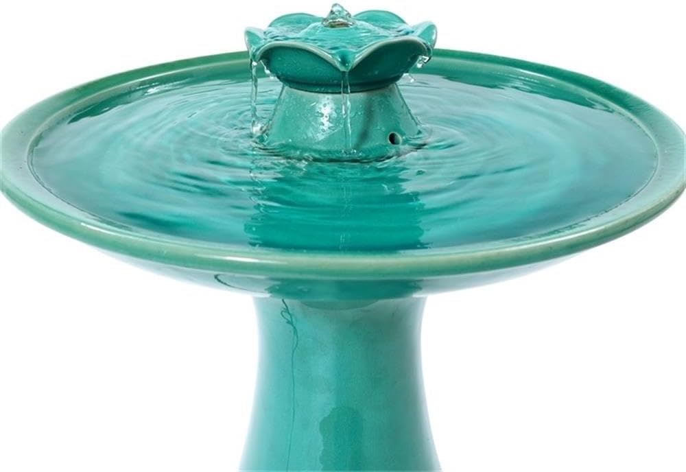 LuxenHome 22 Inch Ceramic Bird Bath Fountain, Elegant Glazed Outdoor Water Feature with Lotus Design, Freestanding Waterfall Birdbath Garden Water Fountain for Backyard, Patio
