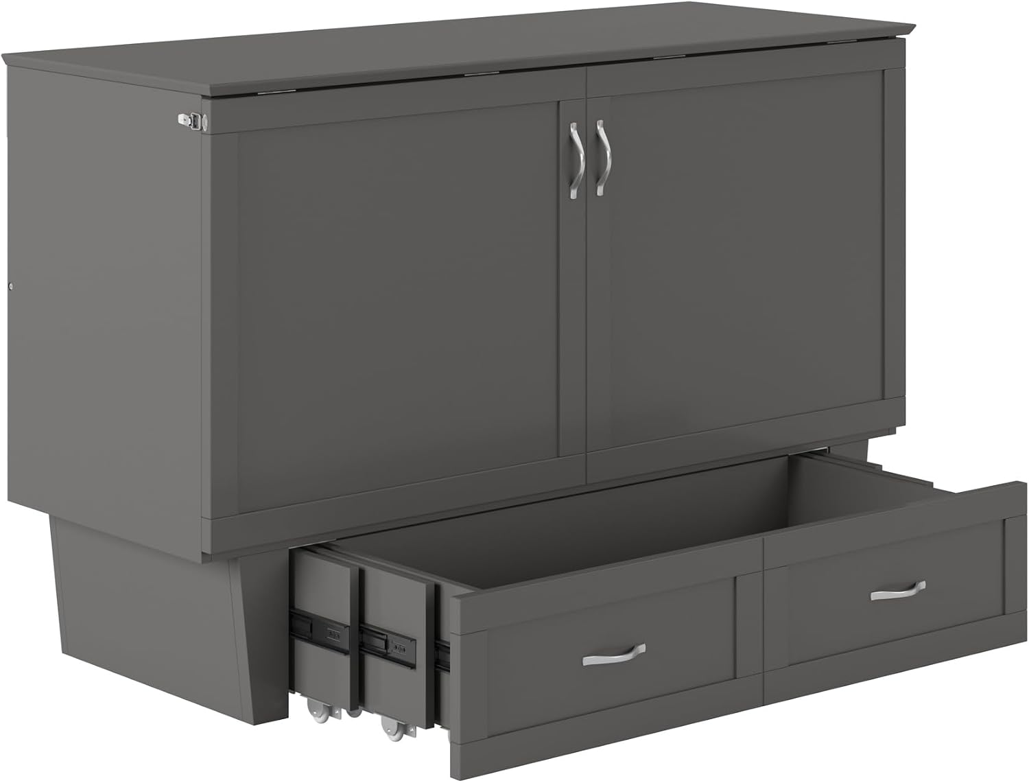 AFI, Monroe Queen Murphy Bed Chest with 6' Mattress, Storage Drawer & Built-in USB Charger, Grey