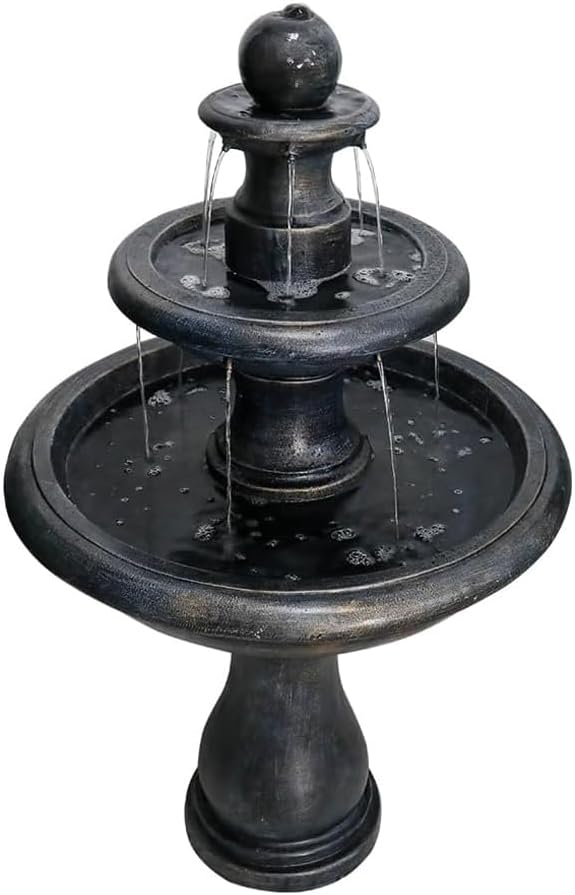 45.2' H Outdoor Floor Water Fountain, 3-Tiers Concrete Water Fountain with Submersible Electric Pump - Garden Cascading Waterfall for Yard Patio Lawn Home Decor