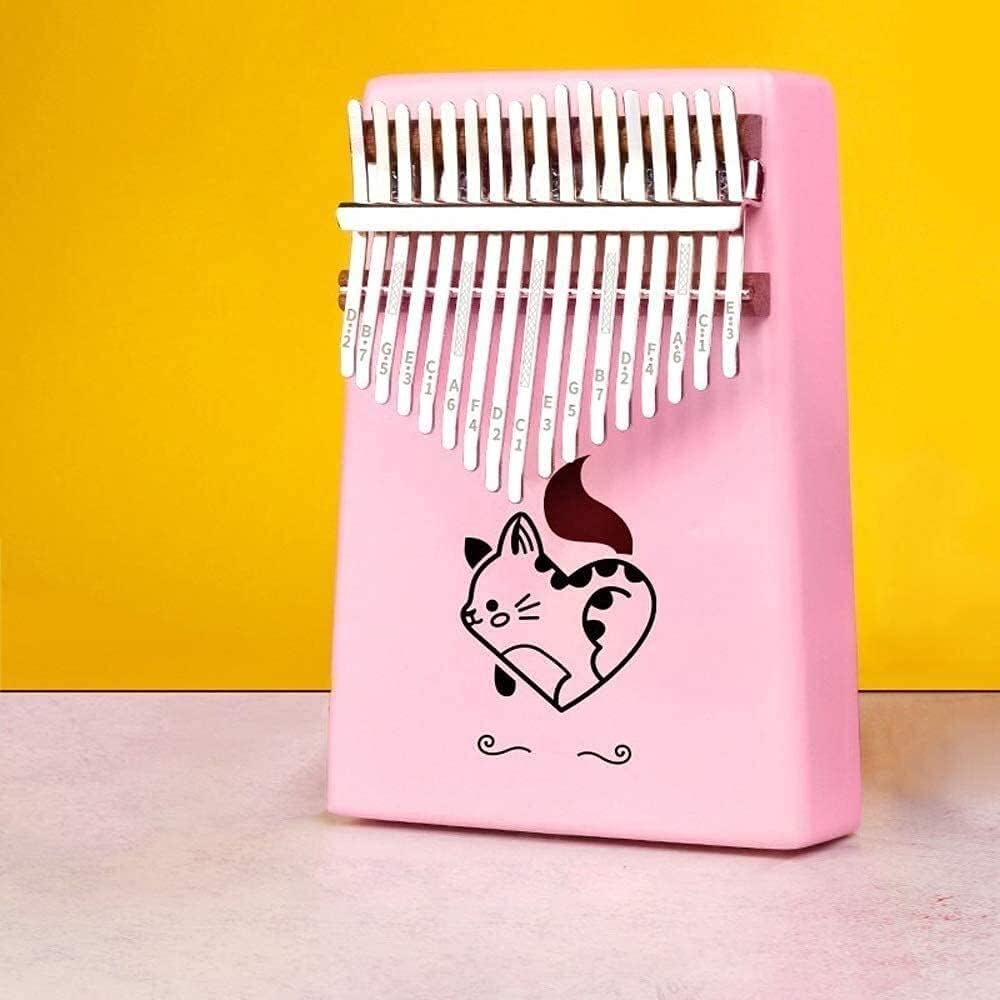 Kalimba Thumb Piano Portable Finger Piano Finger Thumb Piano Mini Thumb Piano 17-Key Finger Finger Pianowood Multi-Select Tuner Hammer Carrying Bag Wipes Suitable(Color:Pink;Size:Cat)