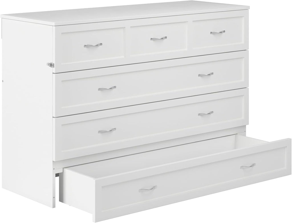 AFI Northfield Queen Size Murphy Bed Chest with Mattress, Storage, & Built-in Charger in White