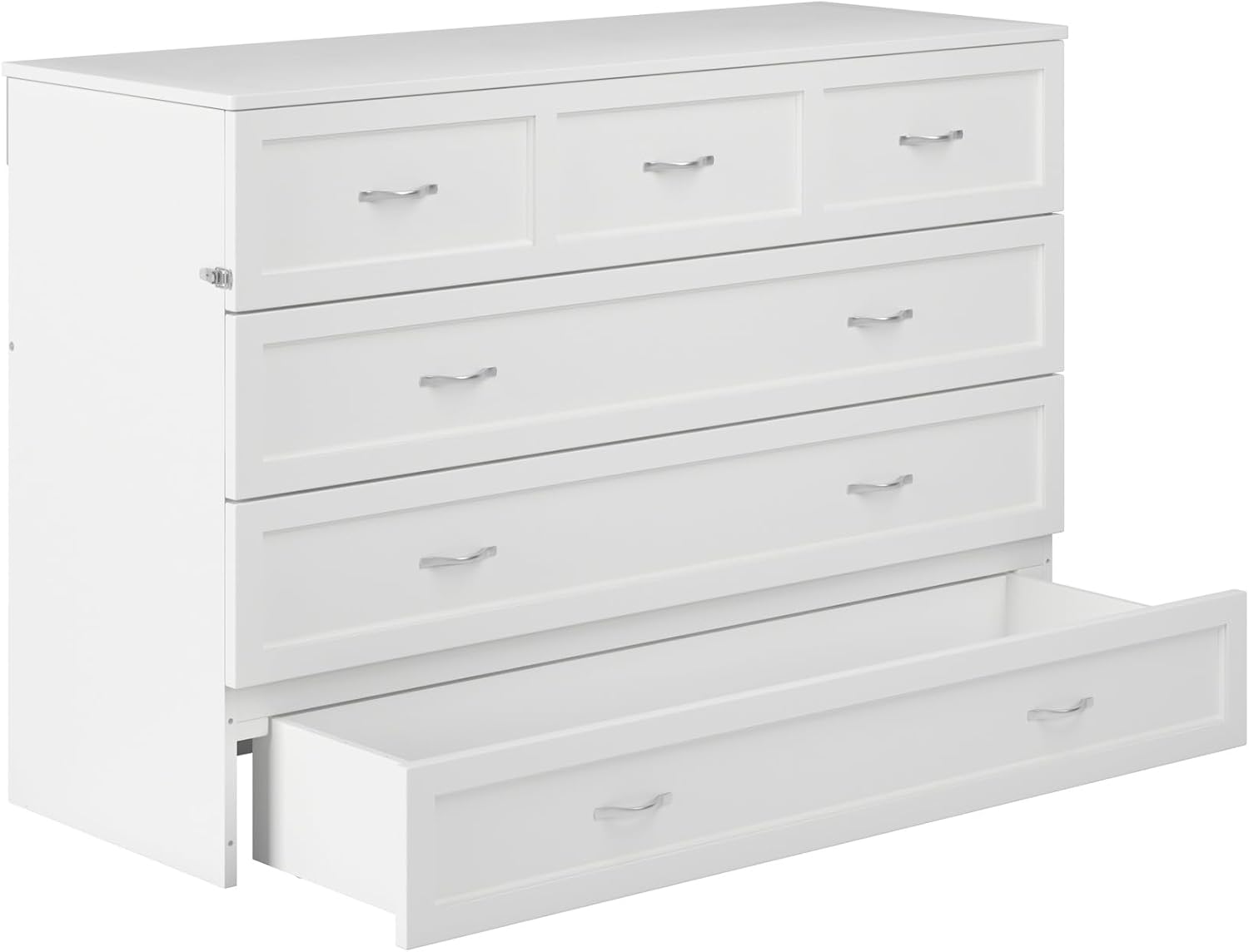 AFI Northfield Queen Size Murphy Bed Chest with Mattress, Storage, & Built-in Charger in White