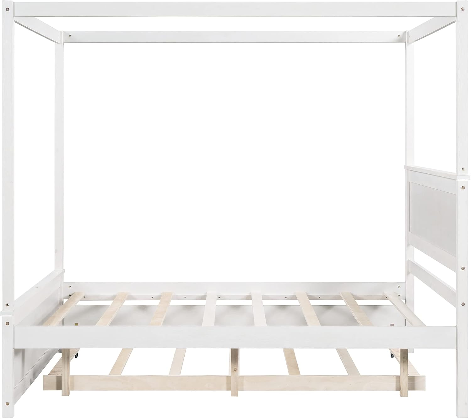 Harper & Bright Designs Wood Canopy Bed with Trundle Bed,Full Size Canopy Platform Bed with Support Slats .No Box Spring Needed, Brushed White