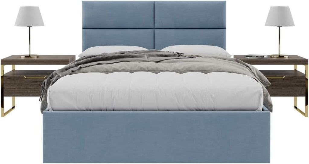 Vänt Upholstered Wall Mounted Headboard Panels -Isabelle Layout - 60' X 23'-Configuration of 4 Individual Panels - Recommended for Queen-Full - Micro Suede/Ocean Blue
