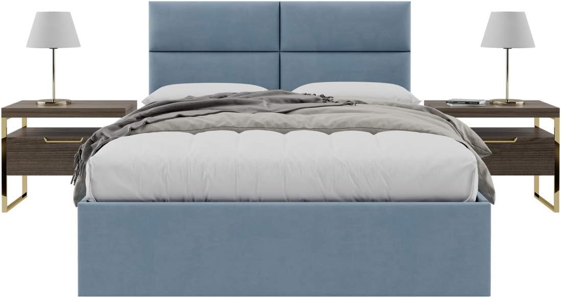 Vänt Upholstered Wall Mounted Headboard Panels -Isabelle Layout - 60' X 23'-Configuration of 4 Individual Panels - Recommended for Queen-Full - Micro Suede/Ocean Blue