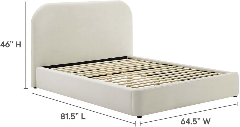 Modway Keynote Modern Full Bed Frame with Curve Shaped Headboard in Alabaster, Upholstered in Performance Velvet, Full Size Platform Bed, Soft Cloud Bed Frameain-Resistant Velvet Full Bed