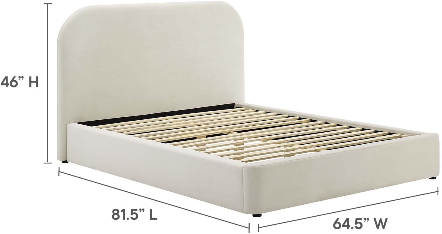 Modway Keynote Modern Full Bed Frame with Curve Shaped Headboard in Alabaster, Upholstered in Performance Velvet, Full Size Platform Bed, Soft Cloud Bed Frameain-Resistant Velvet Full Bed
