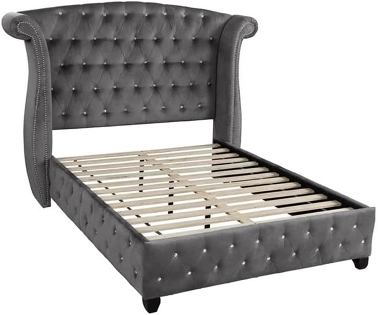 Sophia Queen 5 Pc Upholstery Bedroom Set Made with Wood in Gray