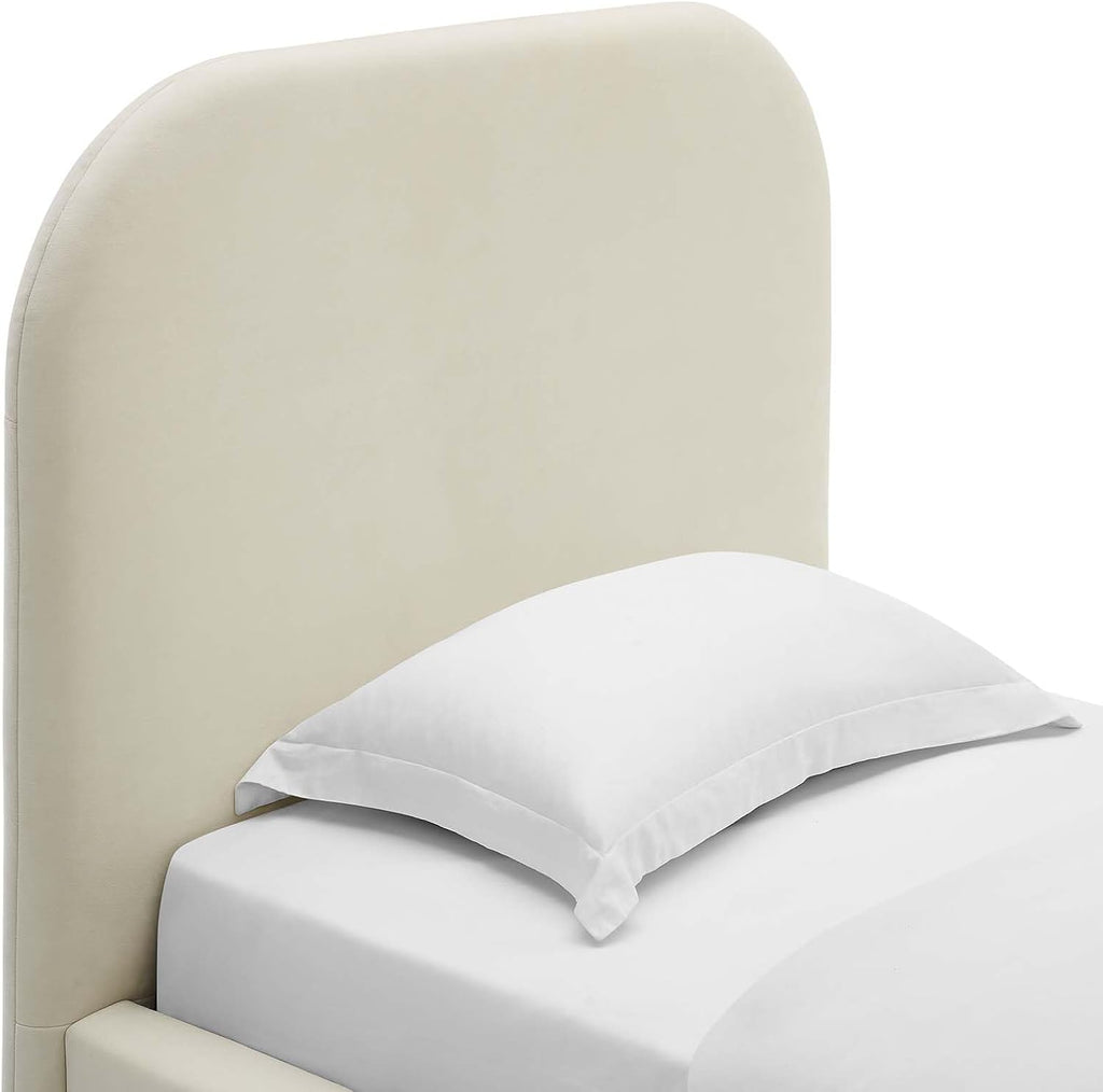Modway Keynote Modern Bed Frame, Twin Size with Curve Shaped Headboard in Alabaster