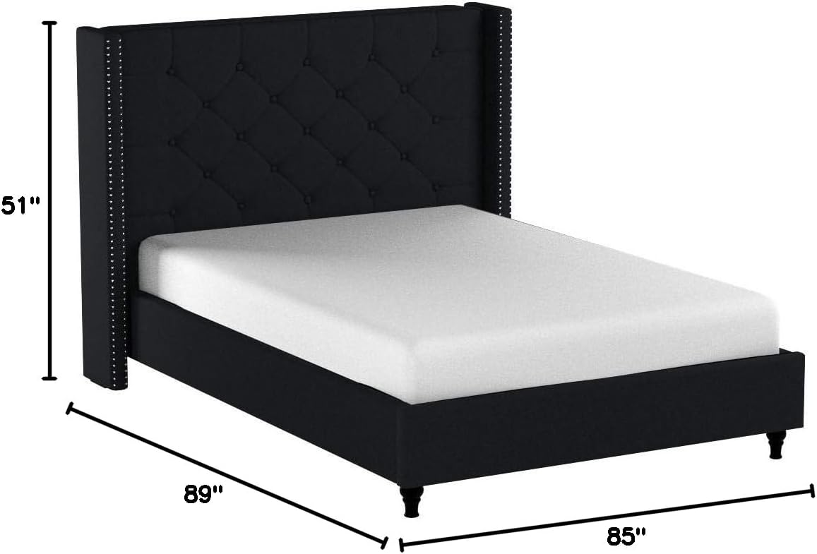 Home Life Premiere Classics Cloth Black Linen 51' Tall Headboard Platform Bed with Slats King - Complete Bed 5 Year Warranty Included 007