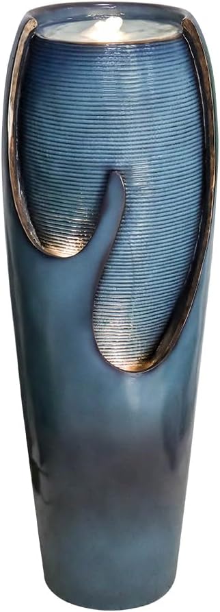 watnature 38.7'Tall Outdoor Water Fountains and Waterfalls - Indoor Water Urn Fountain, Modern Floor Standing Water Fountains with LED Lights and Pump for Garden, Patio, House Decor