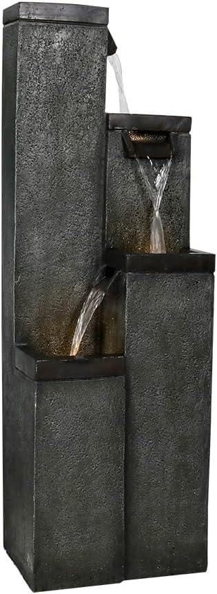 Modern Floor-Standing Water Fountain 39.3' High, Indoor Outdoor Water Fountain with Lights for Home, Garden, Patio Decor