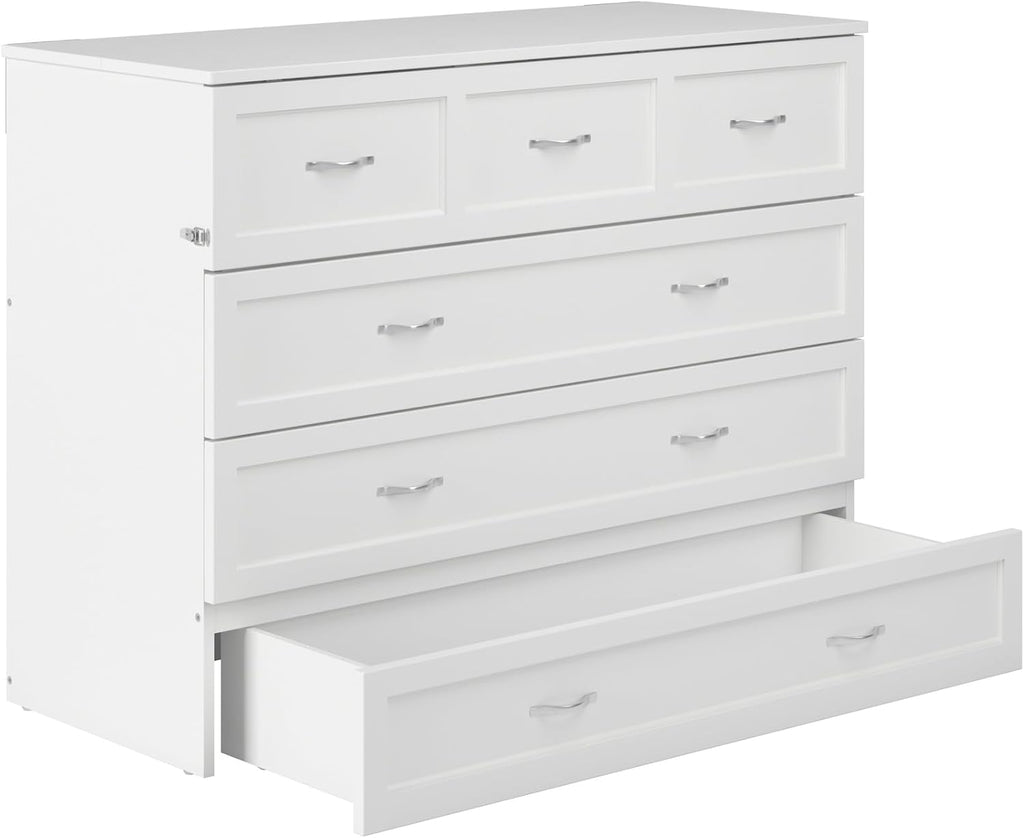 AFI, Northfield Murphy Bed Chest Full with 6' Mattress, Storage Drawer & Built-in USB Charger, White