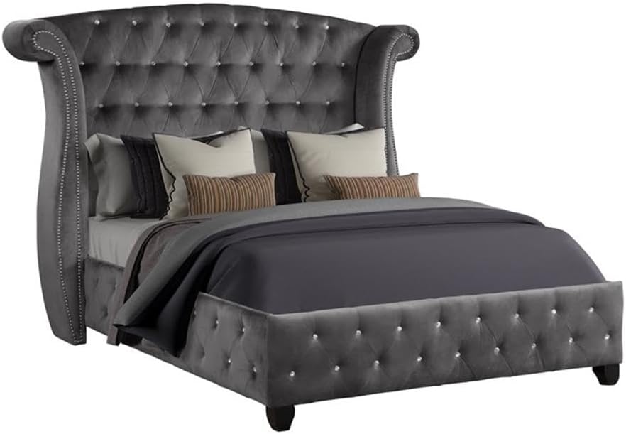 Sophia Queen 5 Pc Upholstery Bedroom Set Made with Wood in Gray