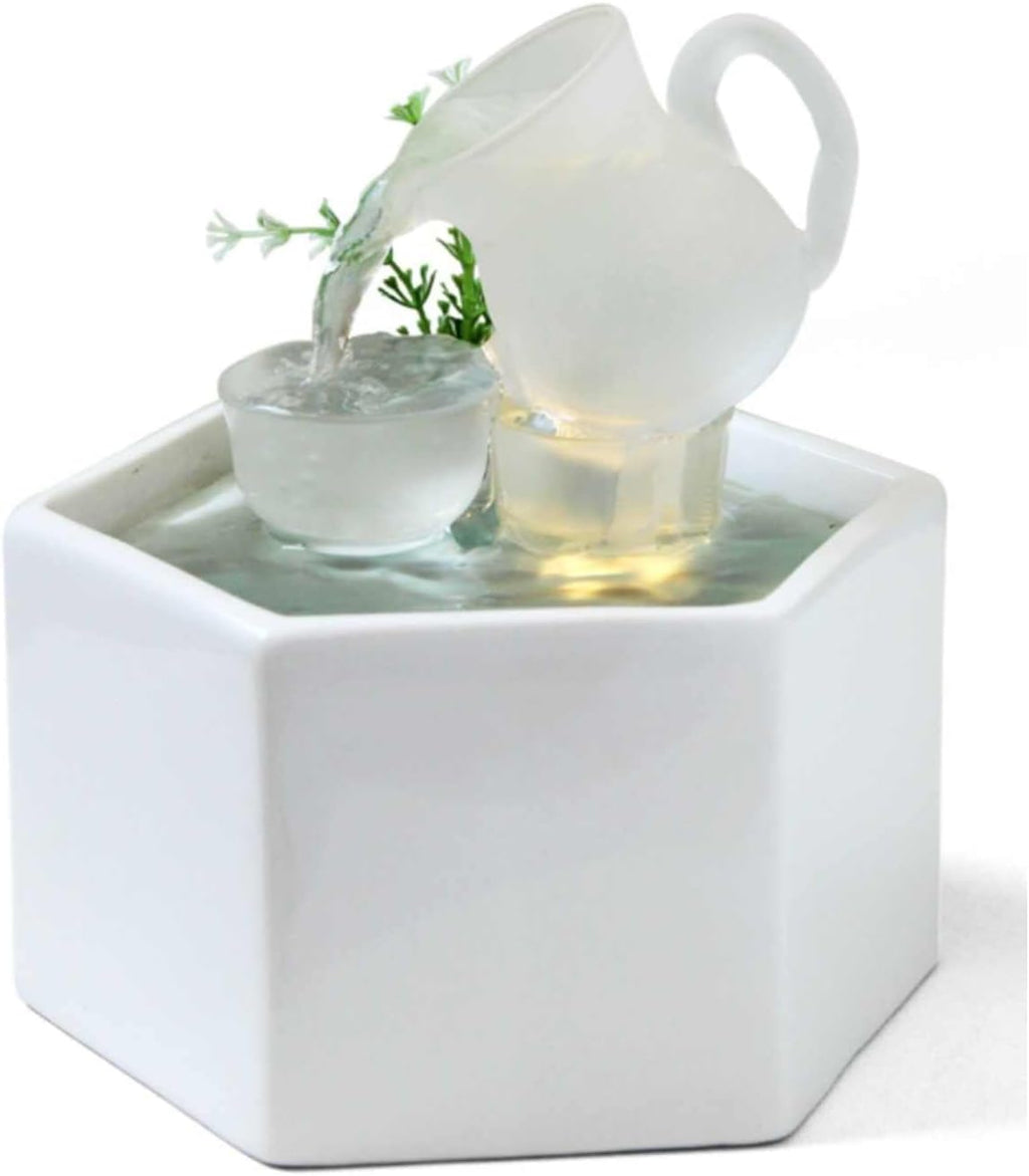 Creative Waterfall Fountain Indoor Office Tabletop Fountain Decor, Indoor Water Fountains White Ceramic Circulating Water Indoor waterfall with Warm White LED Light for Home Office Bedroom Relaxation.