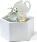 Creative Waterfall Fountain Indoor Office Tabletop Fountain Decor, Indoor Water Fountains White Ceramic Circulating Water Indoor waterfall with Warm White LED Light for Home Office Bedroom Relaxation.