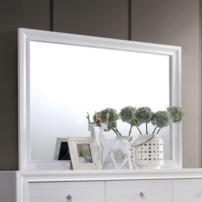 MASARA 5-Piece Queen Bedroom Set, Contemporary White with Silver Accents, Panel Bed with Storage.