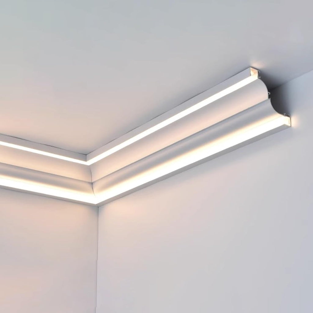 Crown Molding Lighting LED Channel, Baseboard Lighting Trim Profile for Led Strip, Surface Mounted Indirect Lighting Aluminum Channel for Hallway(1.9m/6.2ft)
