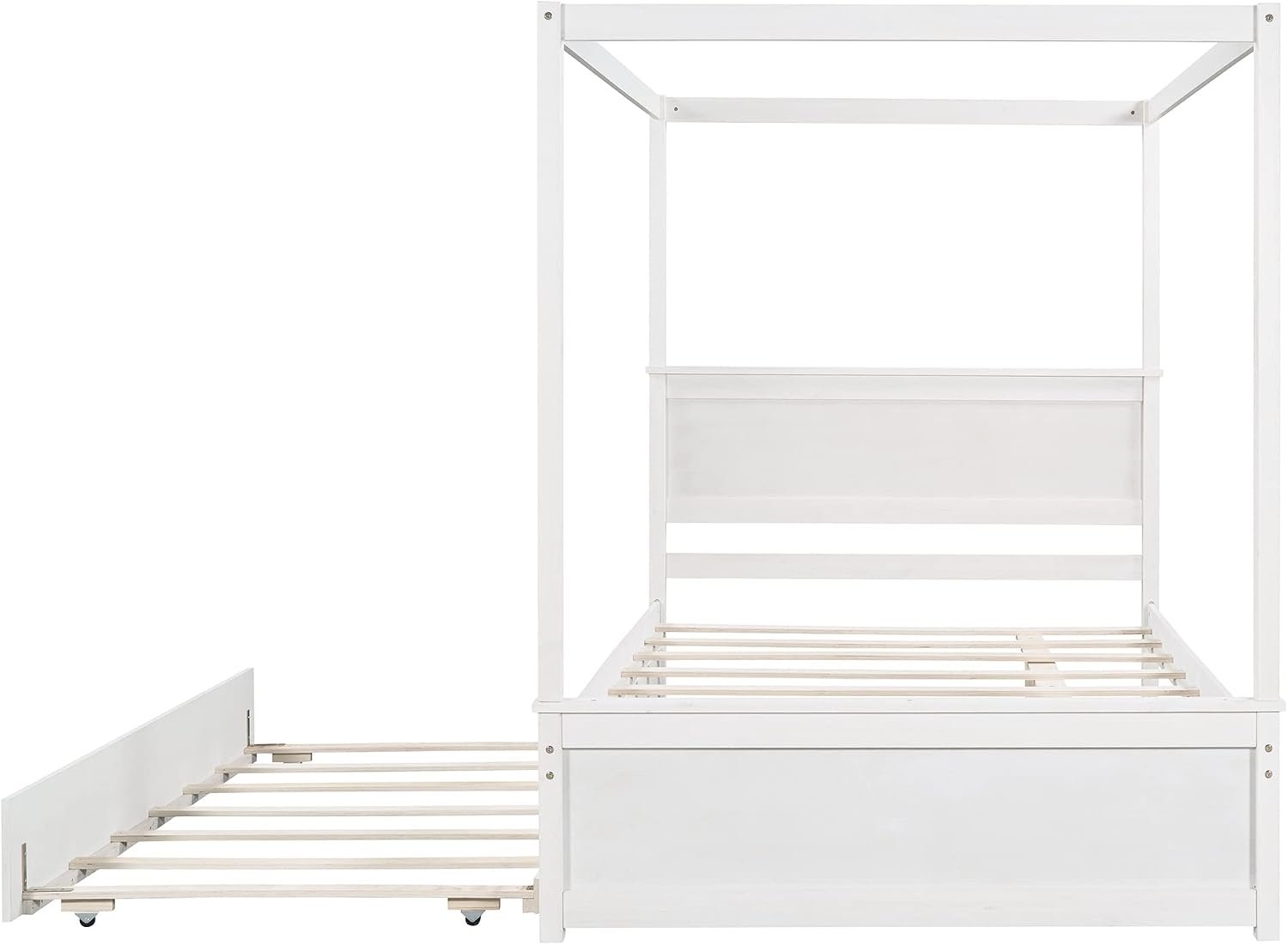 Harper & Bright Designs Wood Canopy Bed with Trundle Bed,Full Size Canopy Platform Bed with Support Slats .No Box Spring Needed, Brushed White