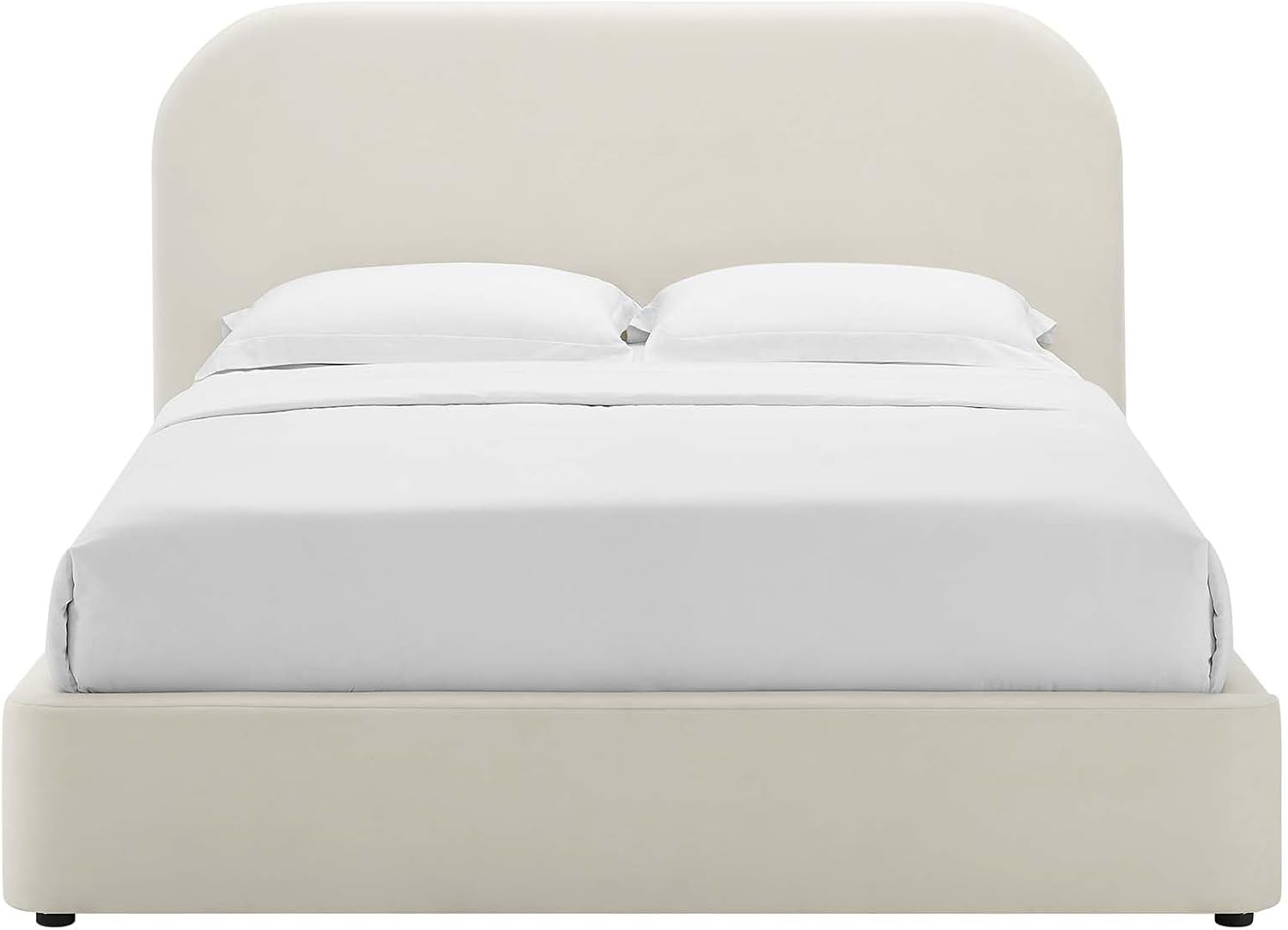 Modway Keynote Modern Full Bed Frame with Curve Shaped Headboard in Alabaster, Upholstered in Performance Velvet, Full Size Platform Bed, Soft Cloud Bed Frameain-Resistant Velvet Full Bed