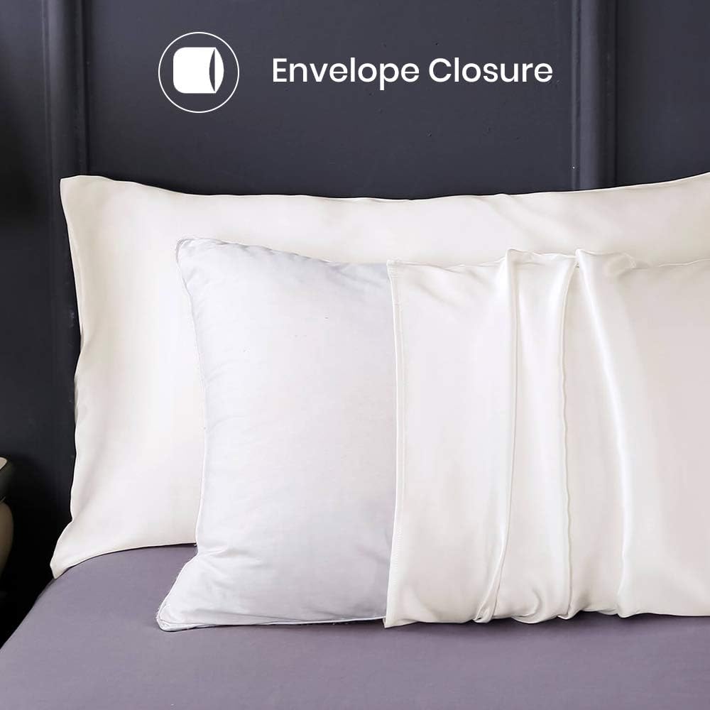 LILYSILK 100 Mulberry Silk Pillowcase Set for Hair Charmeuse Queen 20x30 Inch Ivory 2pcs 19 Momme Gift Box