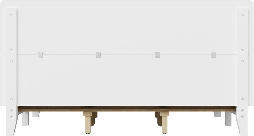 Merax King Size Solid Wood Platform Bed Frame, Modern Comfortable with Headboard, Slat Support, No Box Spring Needed, White