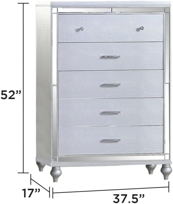 Silver Queen 5-Piece LED Bedroom Set with Wood Furniture