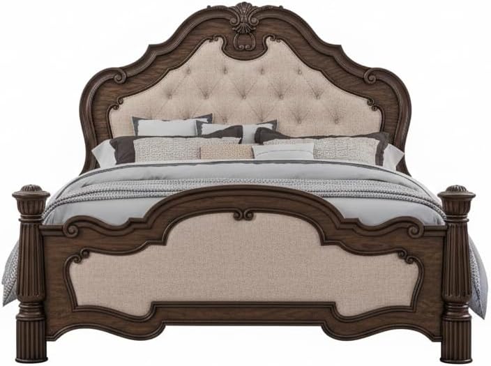 First of a Kind Nicole Traditional 5 Piece Queen Bedroom Set with Upholstered Tufted Headboard Elegant Classic Design Coordinated Furniture Collection