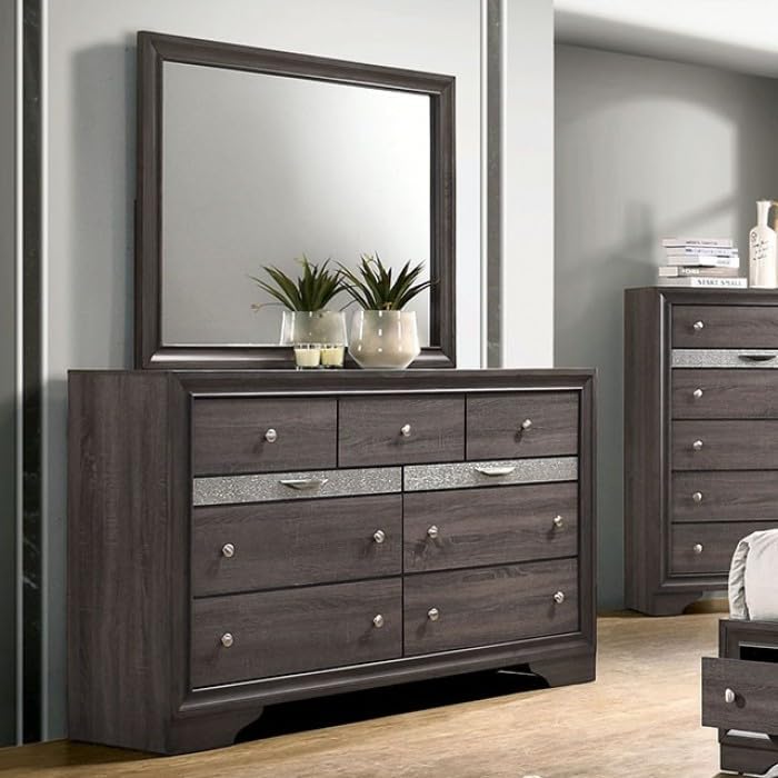 MASARA 5-Piece Queen Bedroom Set, Contemporary Gray with Silver Accents, Panel Bed with Storage.