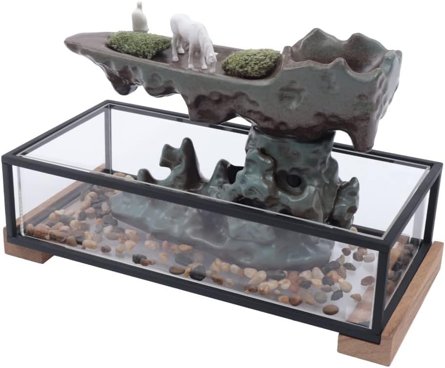 Desktop Rockery Waterfall Fountain with Rockery, Aquariums and Stones for Living Room Office Decorate, Ceramic (Tank Size: 16L x 8W x 4H Inch)