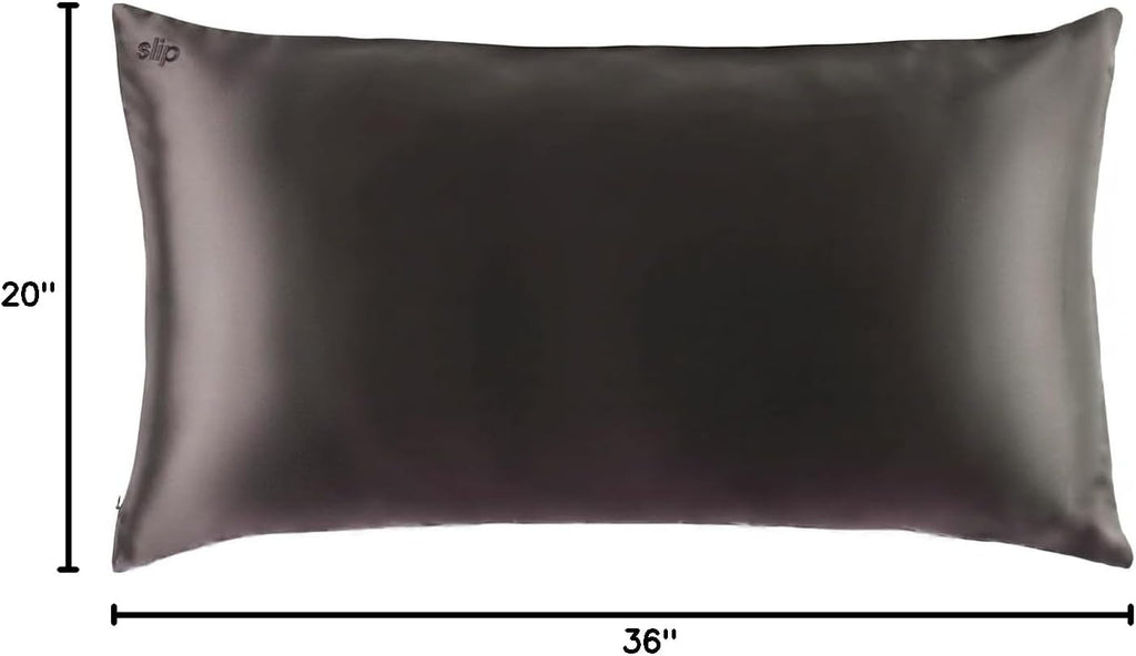 slip King Pure Silk Pillow Case - 100% Pure 22 Momme Mulberry Silk - King Size Standard Pillow Case -Anti-BedHead, Anti-Sleep Crease, Charcoal (20' x 36')