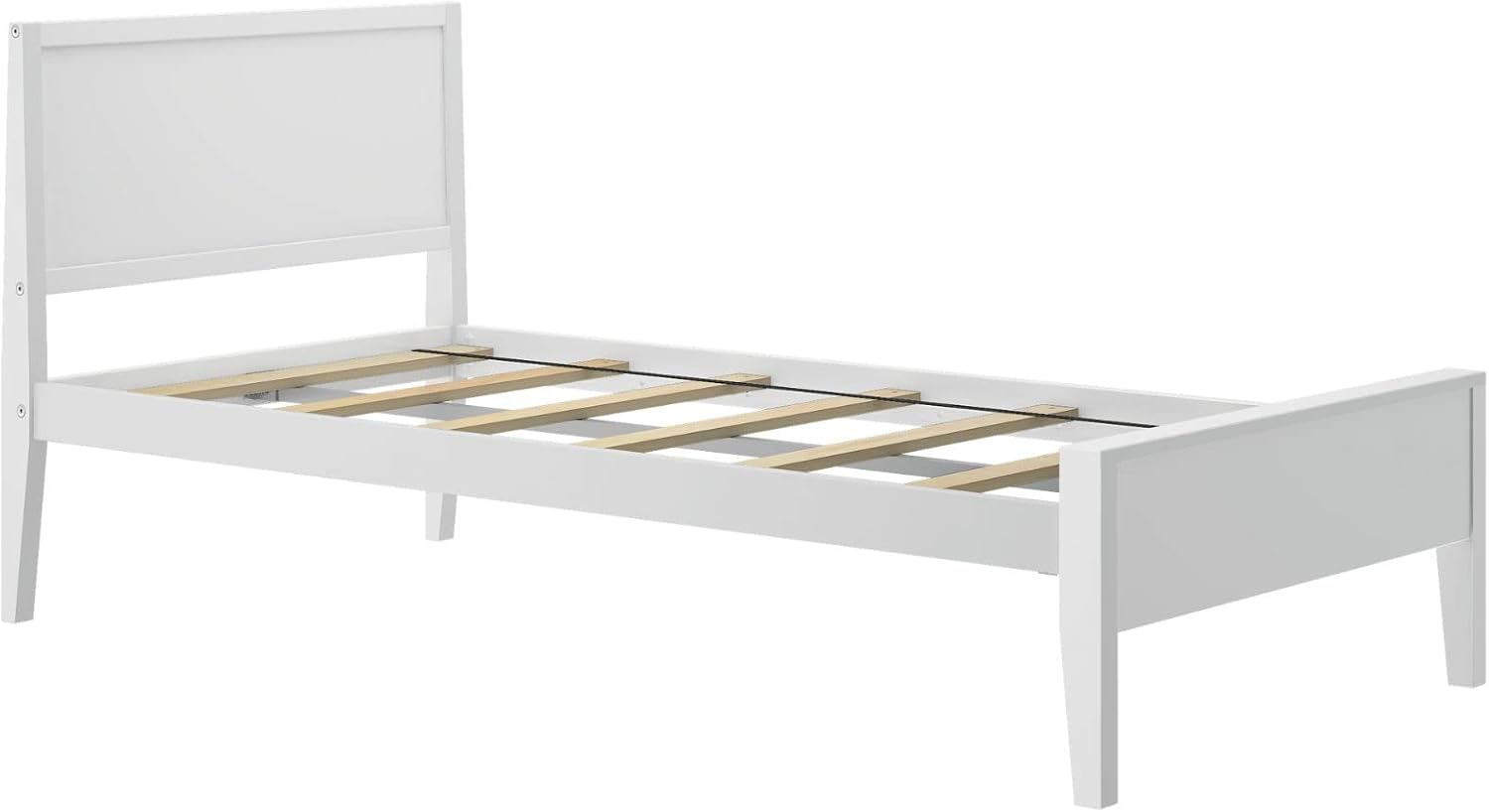 Plank+Beam Solid Wood Twin Bed Frame with Panel Headboard, Modern Twin Platform Bed with Wood Slat Support, No Box Spring Needed, White