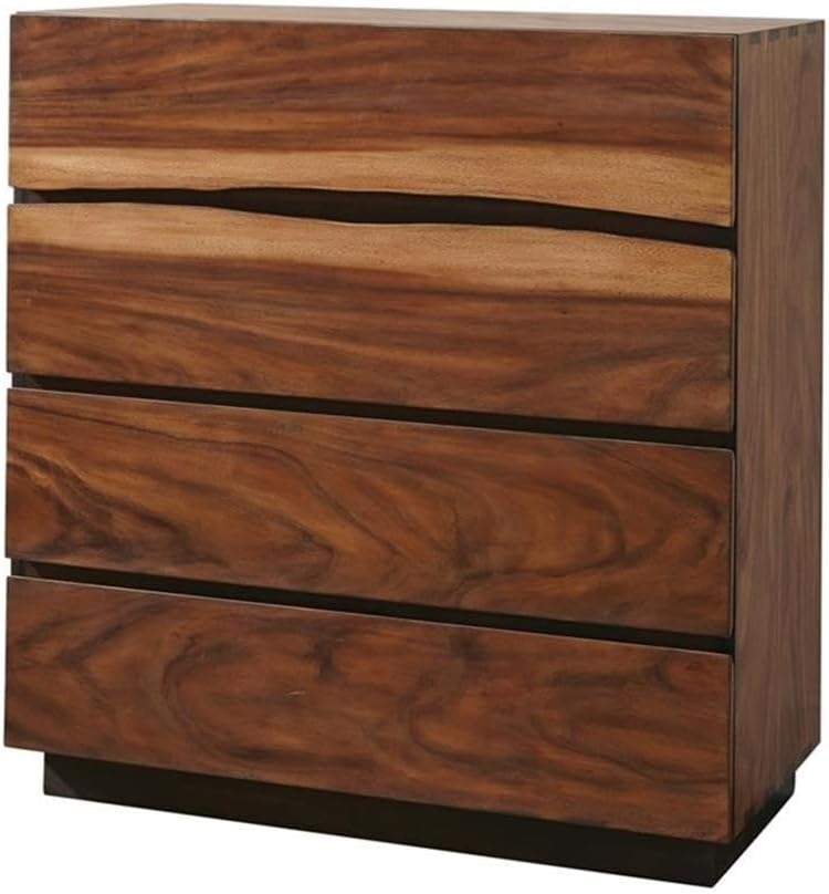 MAKLAINE Modern 5-Piece Wood Queen Bedroom Set, Smokey Walnut Finish, Includes Platform Bed, Nightstand, Dresser, Mirror, Chest, Mahogany Wood with Trembesi and Walnut Veneer, Felt-Lined Drawers, USB