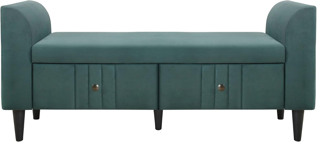4-Pieces Bedroom Sets Queen Size Upholstered Platform Bed with Two Nightstands and Storage Bench-Green