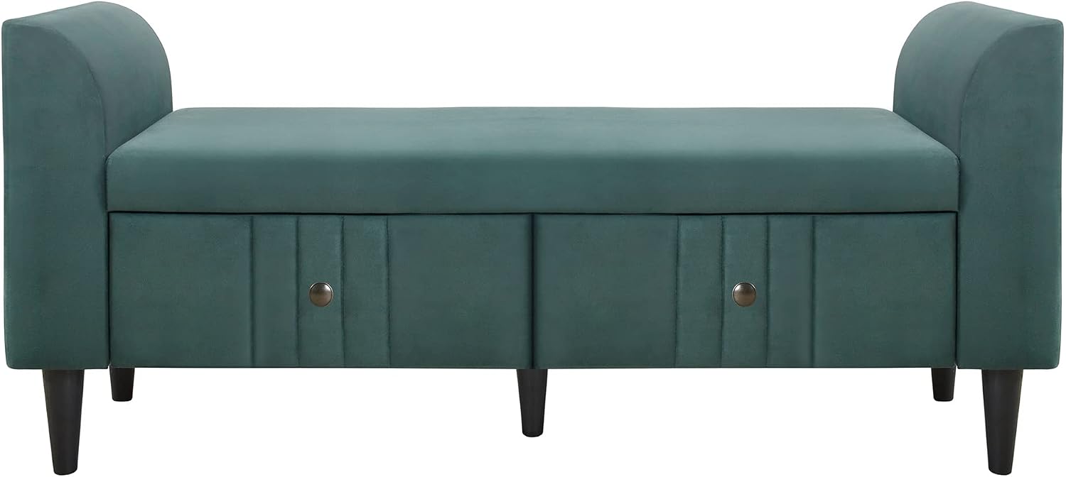 4-Pieces Bedroom Sets Queen Size Upholstered Platform Bed with Two Nightstands and Storage Bench-Green