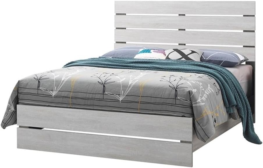 Pemberly Row 5-Piece Queen Panel Bedroom Set, Coastal White Finish, Includes Bed, Nightstand, Dresser, Mirror, Chest, Asian Tropical Wood, Rustic Style, Vertical Paneling, Brushed Nickel Hardware