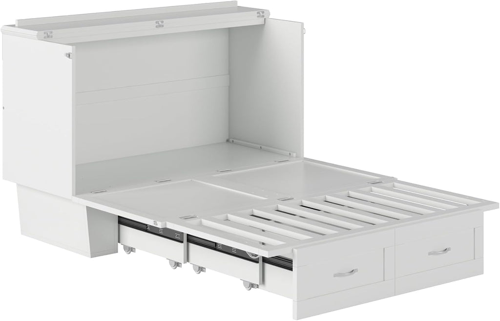AFI, Monroe Full Murphy Bed Chest with 6' Mattress, Storage Drawer & Built-in USB Charger, White