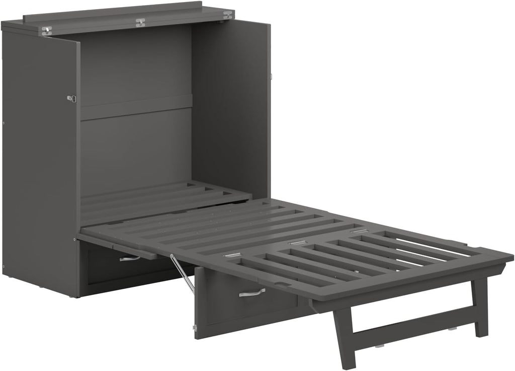 AFI, Northfield Murphy Bed Chest Twin XL with 6' Mattress, Storage Drawer & Built-in USB Charger, Grey