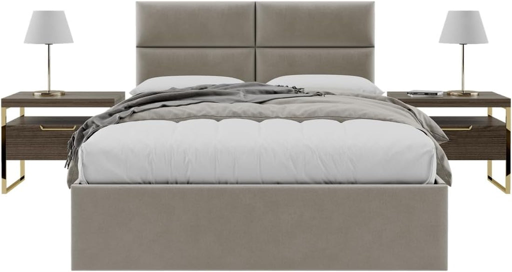 Vänt Upholstered Wall Mounted Headboard Panels -Isabelle Layout - 60' X 23'-Configuration of 4 Individual Panels - Recommended for Queen-Full - Velvet/Sand Storm