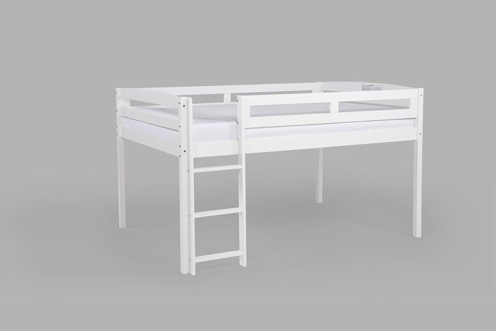 Tribeca Wood Low Loft Bed Frame / 14 Wood Slats Support/No Box Spring Necessary/Easy Assembly/Twin - White