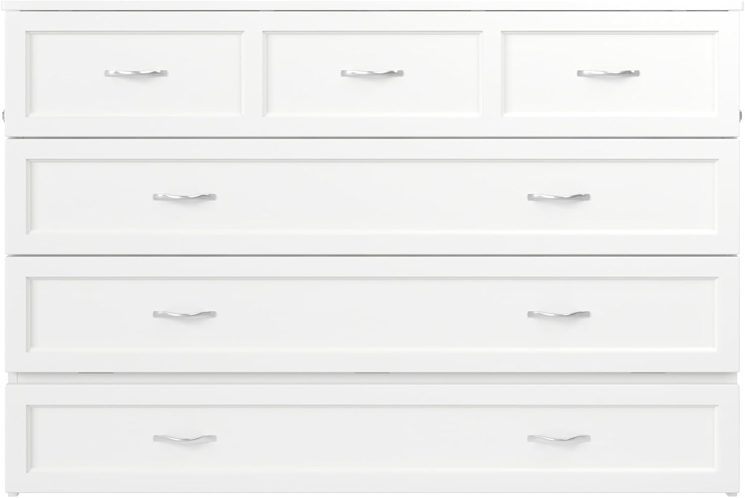 AFI Northfield Queen Size Murphy Bed Chest with Mattress, Storage, & Built-in Charger in White