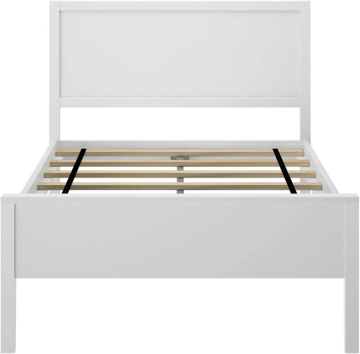 Plank+Beam Solid Wood Twin Bed Frame with Panel Headboard, Modern Twin Platform Bed with Wood Slat Support, No Box Spring Needed, White