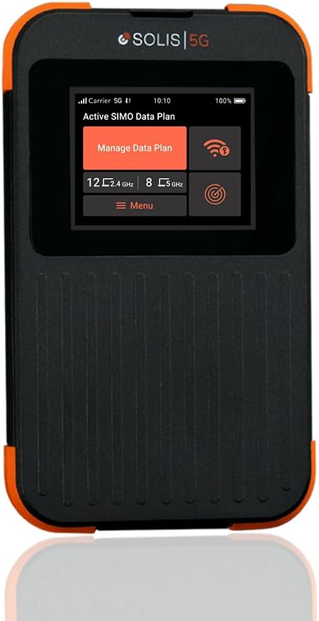 SIMO Solis 5G WiFi Mobile Hotspot for Travel, Local and International Coverage Router, Multi-Carrier Access, No Contract Required, Supports 16 Devices, 1GB/Month Lifetime Data Included (Renewed)