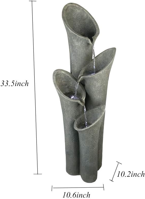 Faux Stone Patio Water Fountain 33 1/2', Bell 4-Tier Cascading Floor Fountain Indoor Outdoor Waterfall Feature with LED Lights for Home Garden Decor