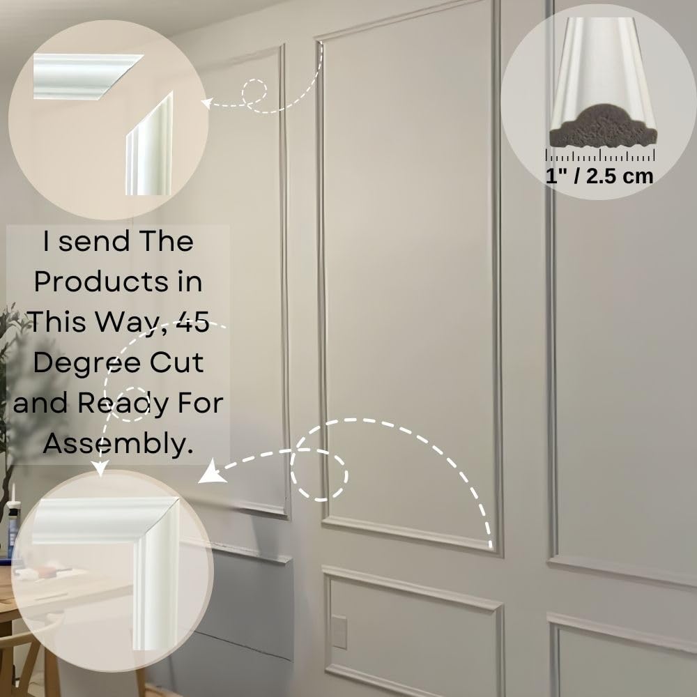 Self-Adhering Wall Molding Kit - Pre-Cut Wall Paneling Kit - Accent Wall Trim - Wainscoting - 3 Panel Design (Style-1)