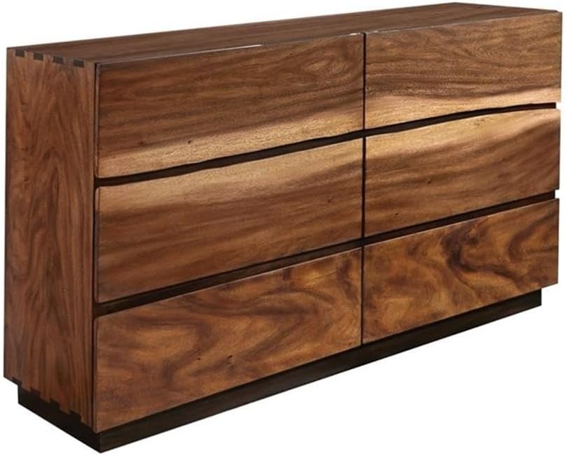 MAKLAINE Modern 5-Piece Wood Queen Bedroom Set, Smokey Walnut Finish, Includes Platform Bed, Nightstand, Dresser, Mirror, Chest, Mahogany Wood with Trembesi and Walnut Veneer, Felt-Lined Drawers, USB