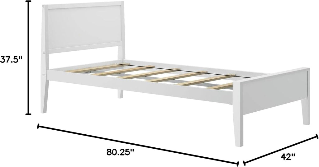Plank+Beam Solid Wood Twin Bed Frame with Panel Headboard, Modern Twin Platform Bed with Wood Slat Support, No Box Spring Needed, White