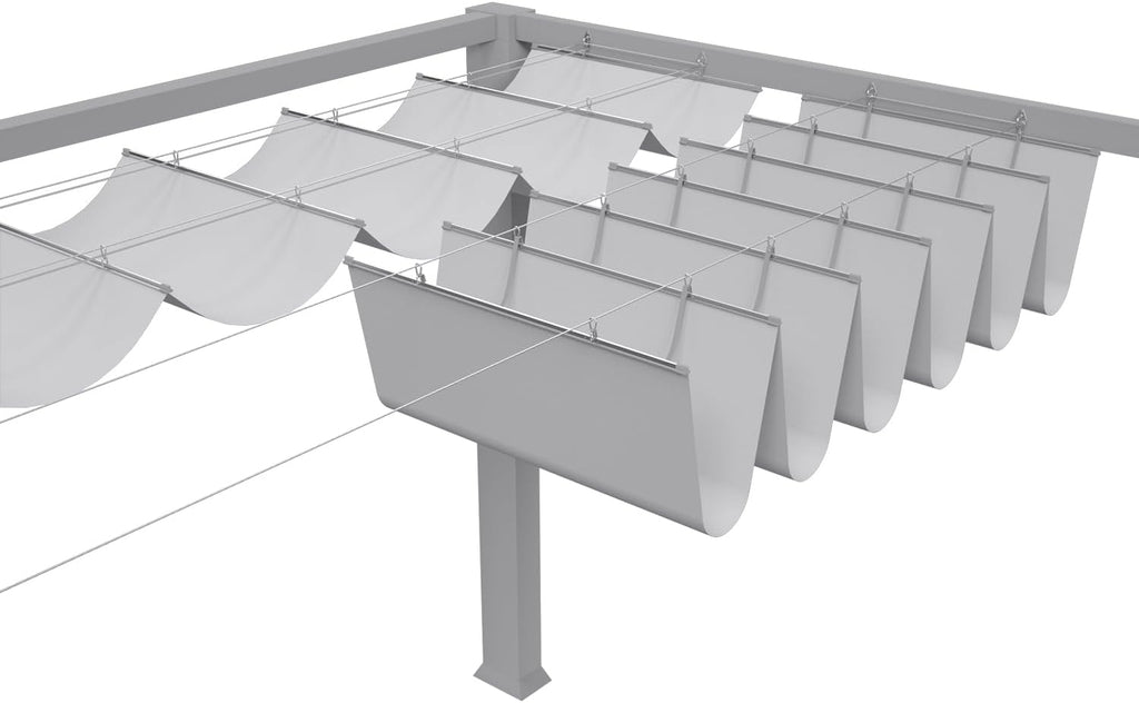 TANG 4' x 16' Waterproof Pergola Shade Cover Retractable Sun Shades Outdoor Patio Pergolas Canopy Replacement Pergola Kit, Wave Shade Sail with Hardware Wire Cable, Light Grey