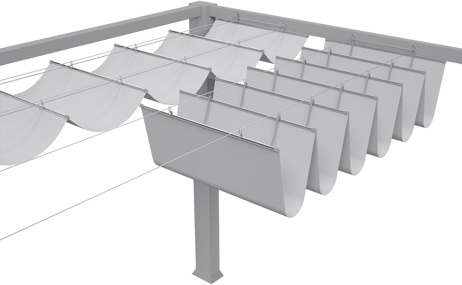 TANG 4' x 16' Waterproof Pergola Shade Cover Retractable Sun Shades Outdoor Patio Pergolas Canopy Replacement Pergola Kit, Wave Shade Sail with Hardware Wire Cable, Light Grey